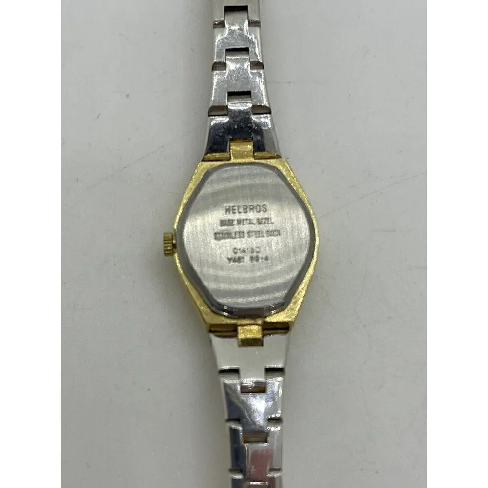 Vintage Helbros Quartz Women's Oval Watch Y481F 89-4 Two Tone Gold Tone Face